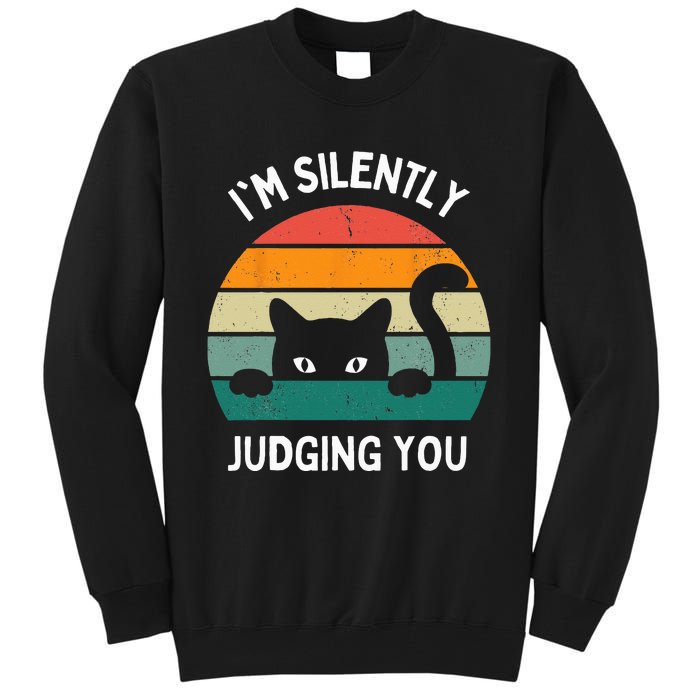 Funny Cats Lover Gifts I'm Silently Judging You Black Cat Tall Sweatshirt