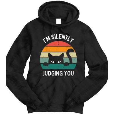 Funny Cats Lover Gifts I'm Silently Judging You Black Cat Tie Dye Hoodie