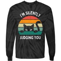 Funny Cats Lover Gifts I'm Silently Judging You Black Cat Tie-Dye Long Sleeve Shirt