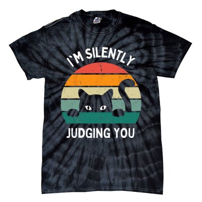 Funny Cats Lover Gifts I'm Silently Judging You Black Cat Tie-Dye T-Shirt