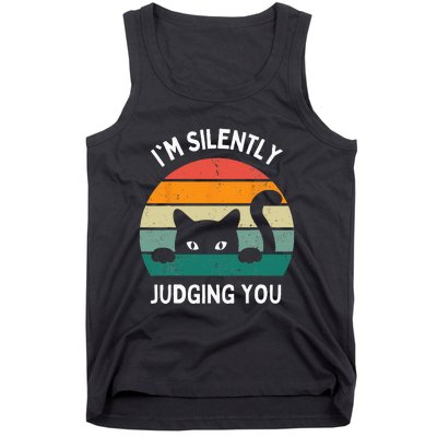 Funny Cats Lover Gifts I'm Silently Judging You Black Cat Tank Top