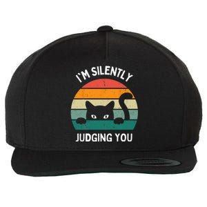 Funny Cats Lover Gifts I'm Silently Judging You Black Cat Wool Snapback Cap