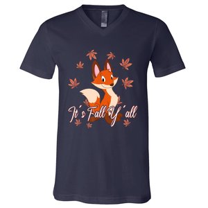 Funny Cute Love Fox Thanksgiving Happy Fall Yall Autumn Fall Yâ´All V-Neck T-Shirt