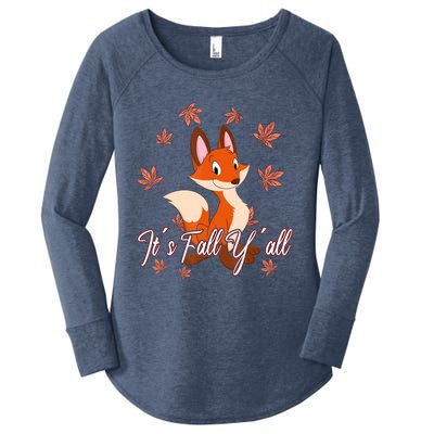 Funny Cute Love Fox Thanksgiving Happy Fall Yall Autumn Fall Yâ´All Women's Perfect Tri Tunic Long Sleeve Shirt