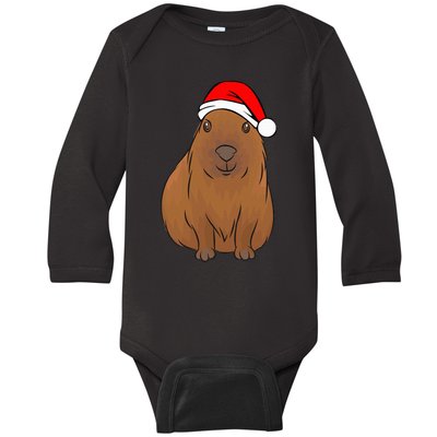 funny Capybara Lover Cute Christmas Capybara Baby Long Sleeve Bodysuit