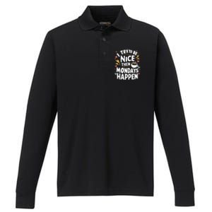 Funny Coffee LoverS Monday Hater Performance Long Sleeve Polo