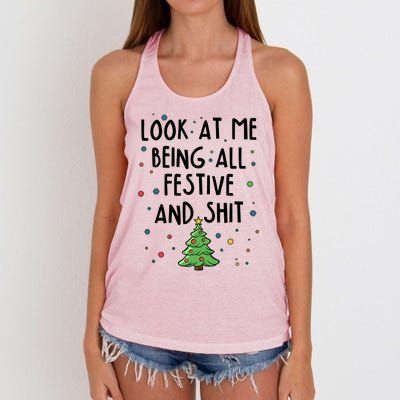 Funny Christmas Look At Me Being All Festive And Shit Women's Knotted Racerback Tank