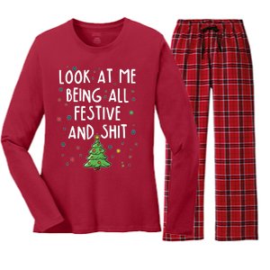 Funny Christmas Look At Me Being All Festive And Shit Women's Long Sleeve Flannel Pajama Set 