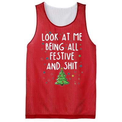 Funny Christmas Look At Me Being All Festive And Shit Mesh Reversible Basketball Jersey Tank