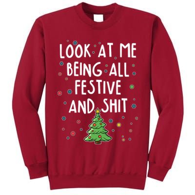 Funny Christmas Look At Me Being All Festive And Shit Tall Sweatshirt
