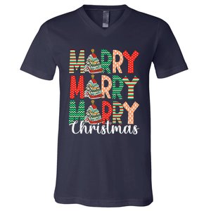 Funny Christmas Librarian Books Xmas Tree Love Reading Books V-Neck T-Shirt