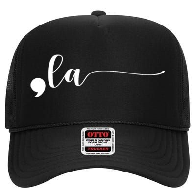 Funny Comma La Kamala Harris Punctuation La Election Vote High Crown Mesh Back Trucker Hat