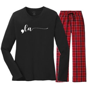 Funny Comma La Kamala Harris Punctuation La Election Vote Women's Long Sleeve Flannel Pajama Set 