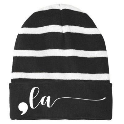 Funny Comma La Kamala Harris Punctuation La Election Vote Striped Beanie with Solid Band