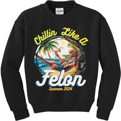 Funny Chillin Like A Felon Summer 2024 Trump Supporter Kids Sweatshirt