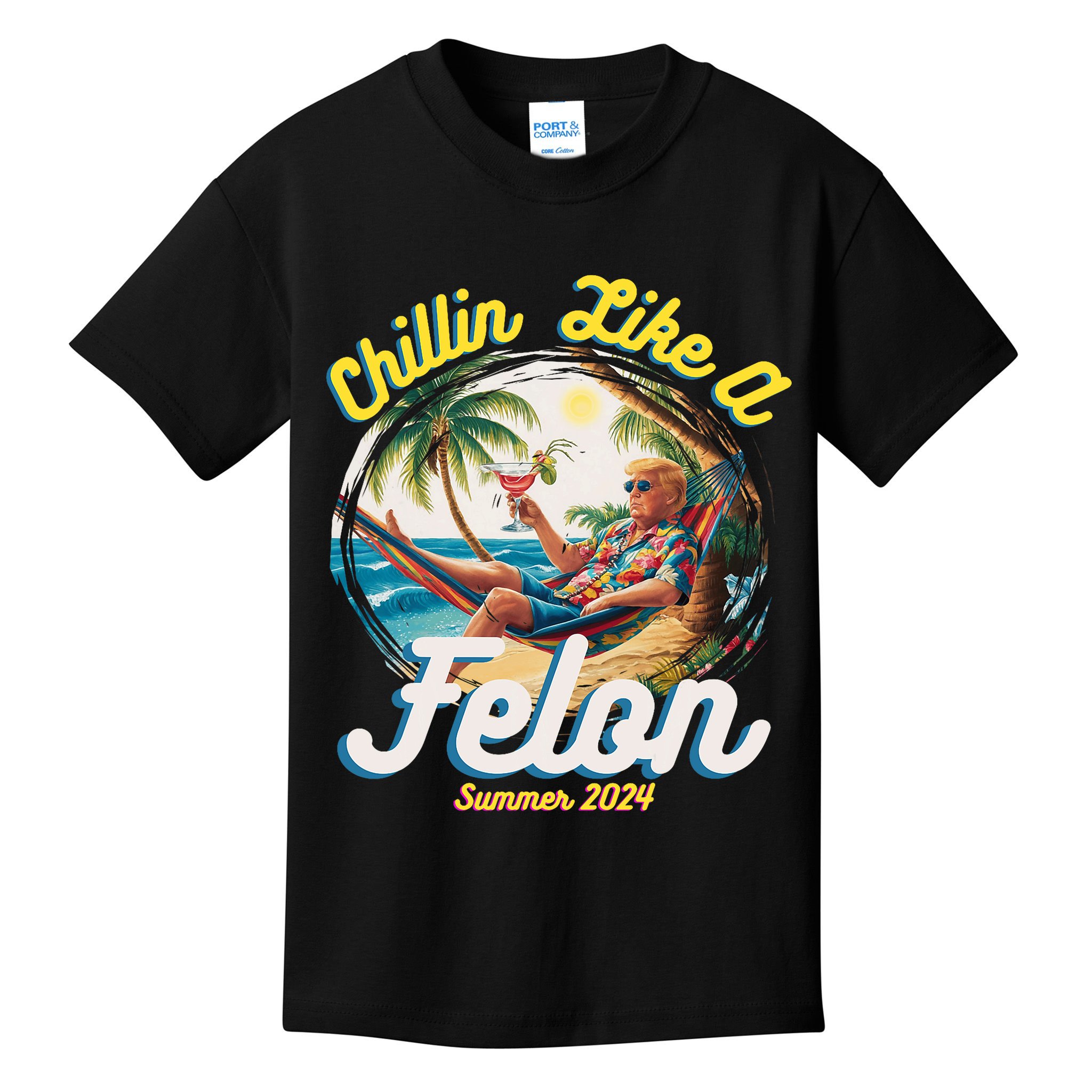 Funny Chillin Like A Felon Summer 2024 Trump Supporter Kids T-Shirt