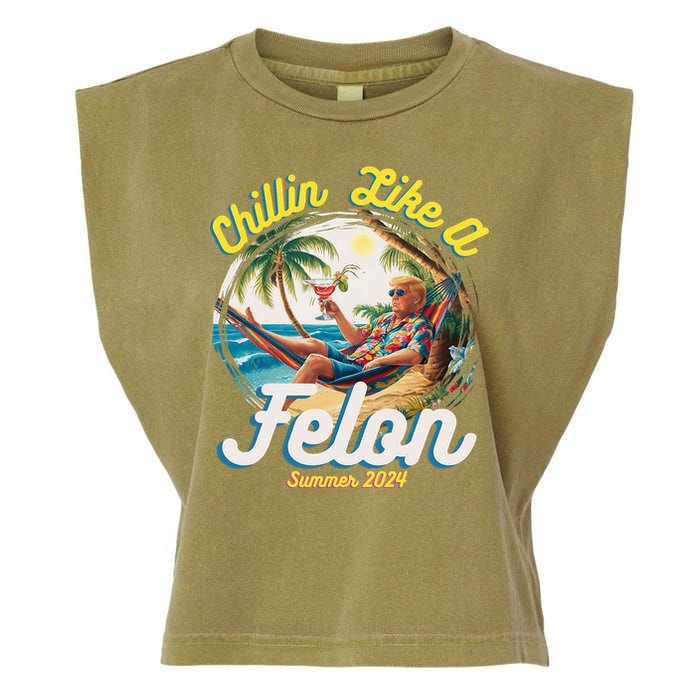 Funny Chillin Like A Felon Summer 2024 Trump Supporter Garment-Dyed Women's Muscle Tee