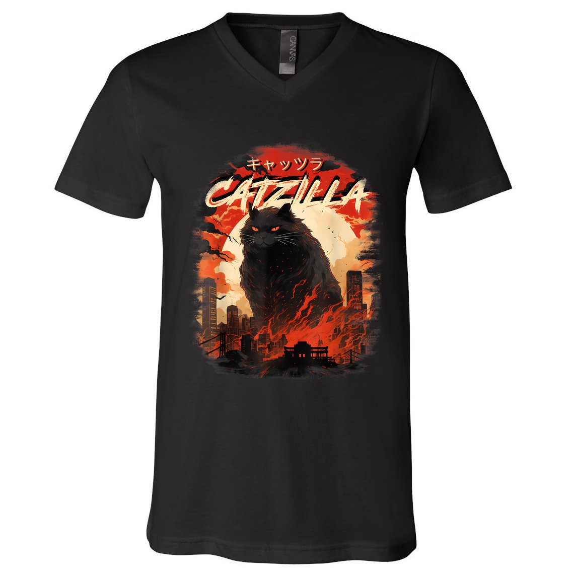 Funny Cat Lover Catzilla Cat Humor Cat V-Neck T-Shirt