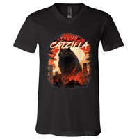 Funny Cat Lover Catzilla Cat Humor Cat V-Neck T-Shirt