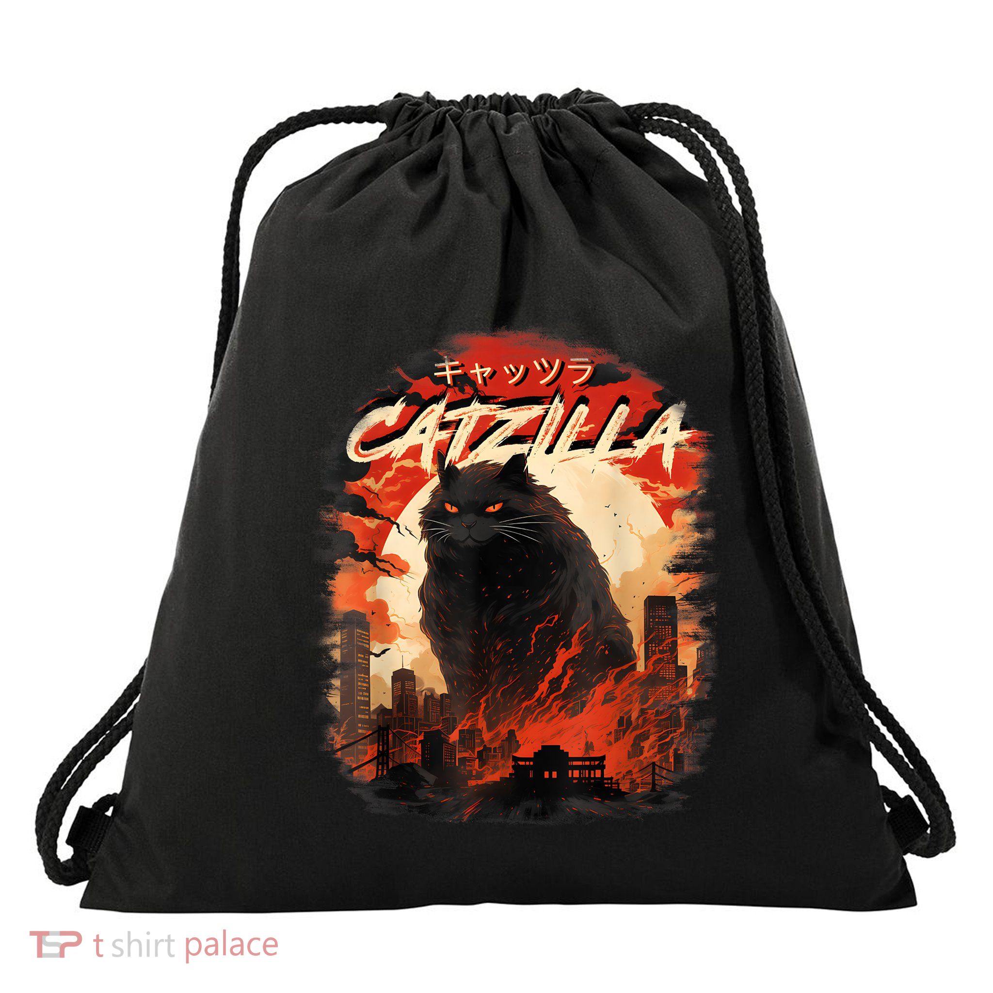 Funny Cat Lover Catzilla Cat Humor Cat Drawstring Bag
