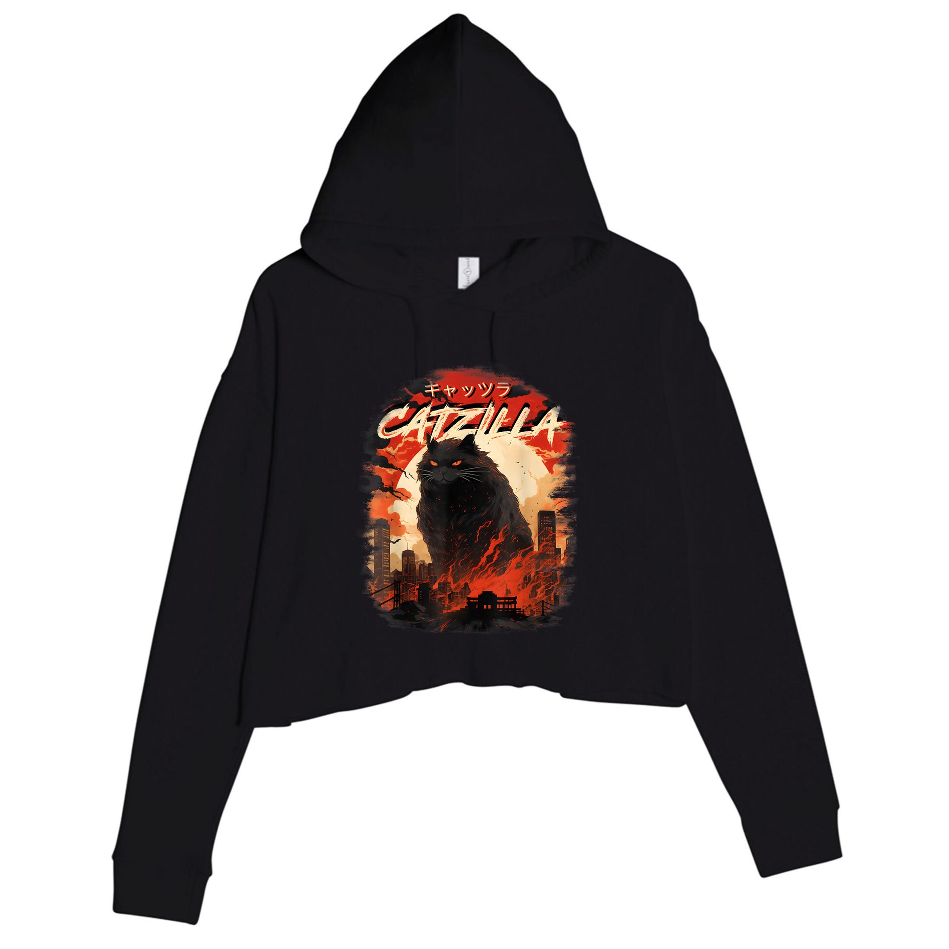 Funny Cat Lover Catzilla Cat Humor Cat Crop Fleece Hoodie