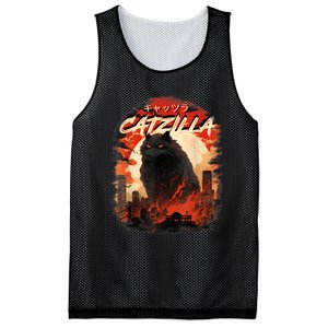 Funny Cat Lover Catzilla Cat Humor Cat Mesh Reversible Basketball Jersey Tank