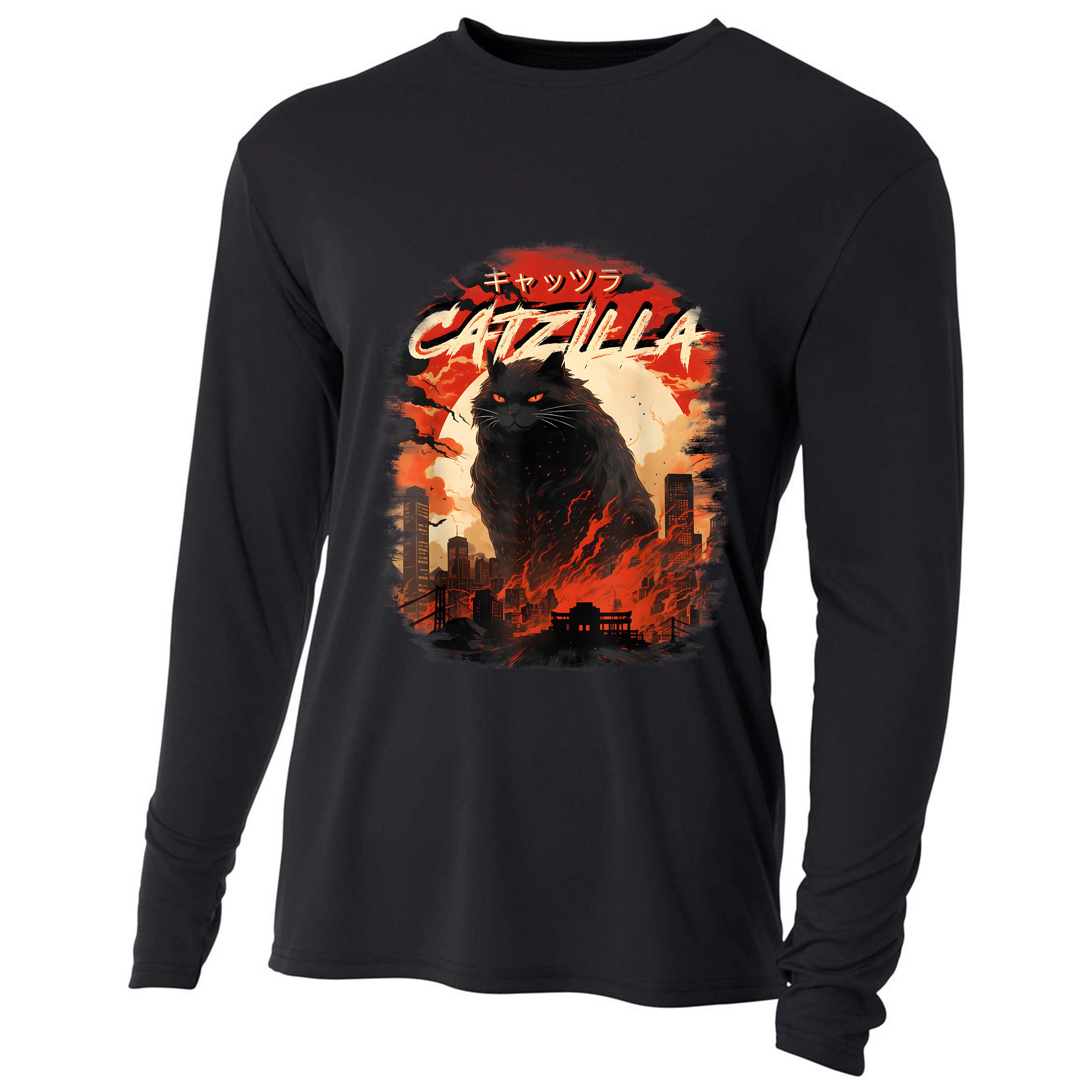 Funny Cat Lover Catzilla Cat Humor Cat Cooling Performance Long Sleeve Crew
