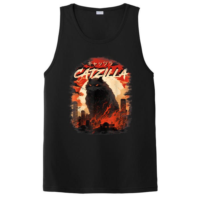 Funny Cat Lover Catzilla Cat Humor Cat PosiCharge Competitor Tank