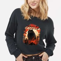 Funny Cat Lover Catzilla Cat Humor Cat Cropped Pullover Crew