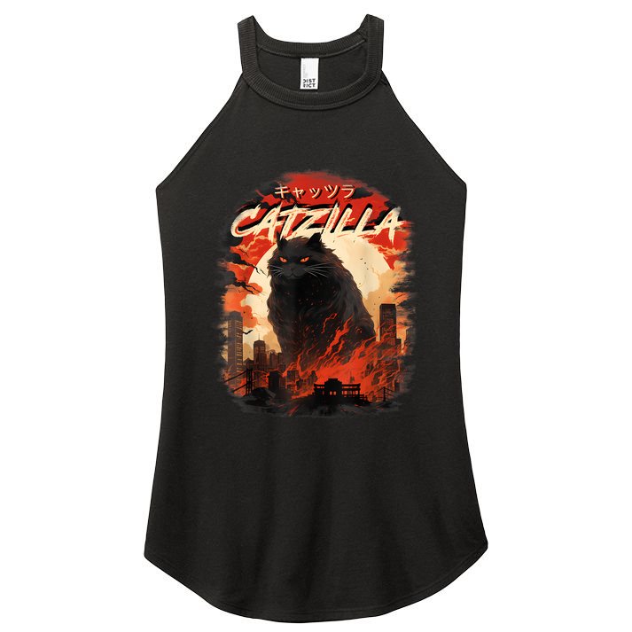 Funny Cat Lover Catzilla Cat Humor Cat Women's Perfect Tri Rocker Tank