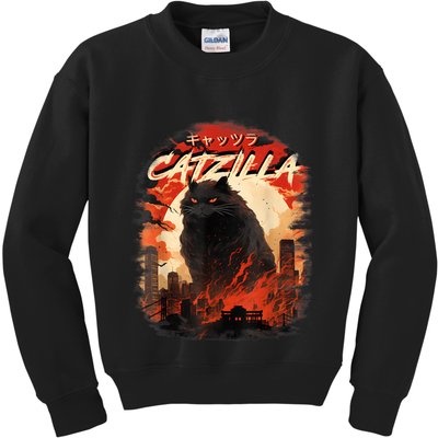 Funny Cat Lover Catzilla Cat Humor Cat Kids Sweatshirt