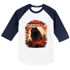 Funny Cat Lover Catzilla Cat Humor Cat Baseball Sleeve Shirt