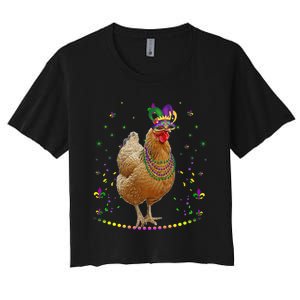 Funny Chicken Lover Cute Mardi Gras Carnival Jester Premium Women's Crop Top Tee