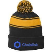 Funny Chainlink LINK Funny Chainlink Crypto Chainlink Blue Chainlink Merch Stripe Pom Pom Beanie