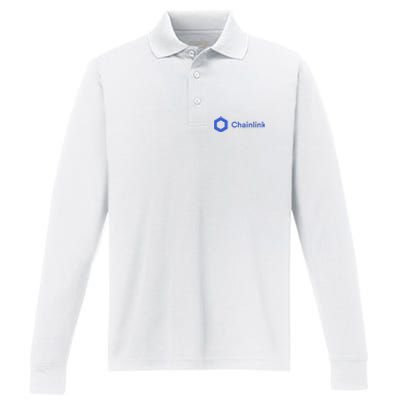 Funny Chainlink LINK Funny Chainlink Crypto Chainlink Blue Chainlink Merch Performance Long Sleeve Polo