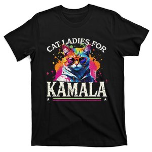 Funny Cat Ladies For Kamala 2024 Hipster Cat For Harris T-Shirt