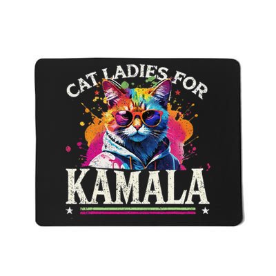 Funny Cat Ladies For Kamala 2024 Hipster Cat For Harris Mousepad