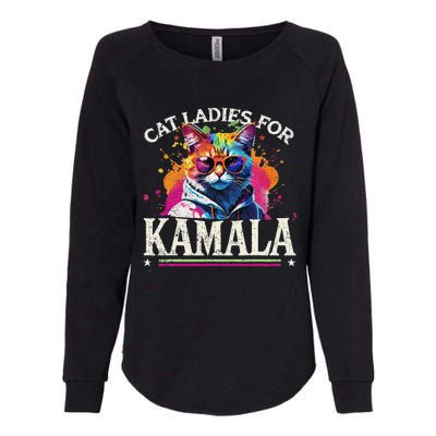 Funny Cat Ladies For Kamala 2024 Hipster Cat For Harris Womens California Wash Sweatshirt