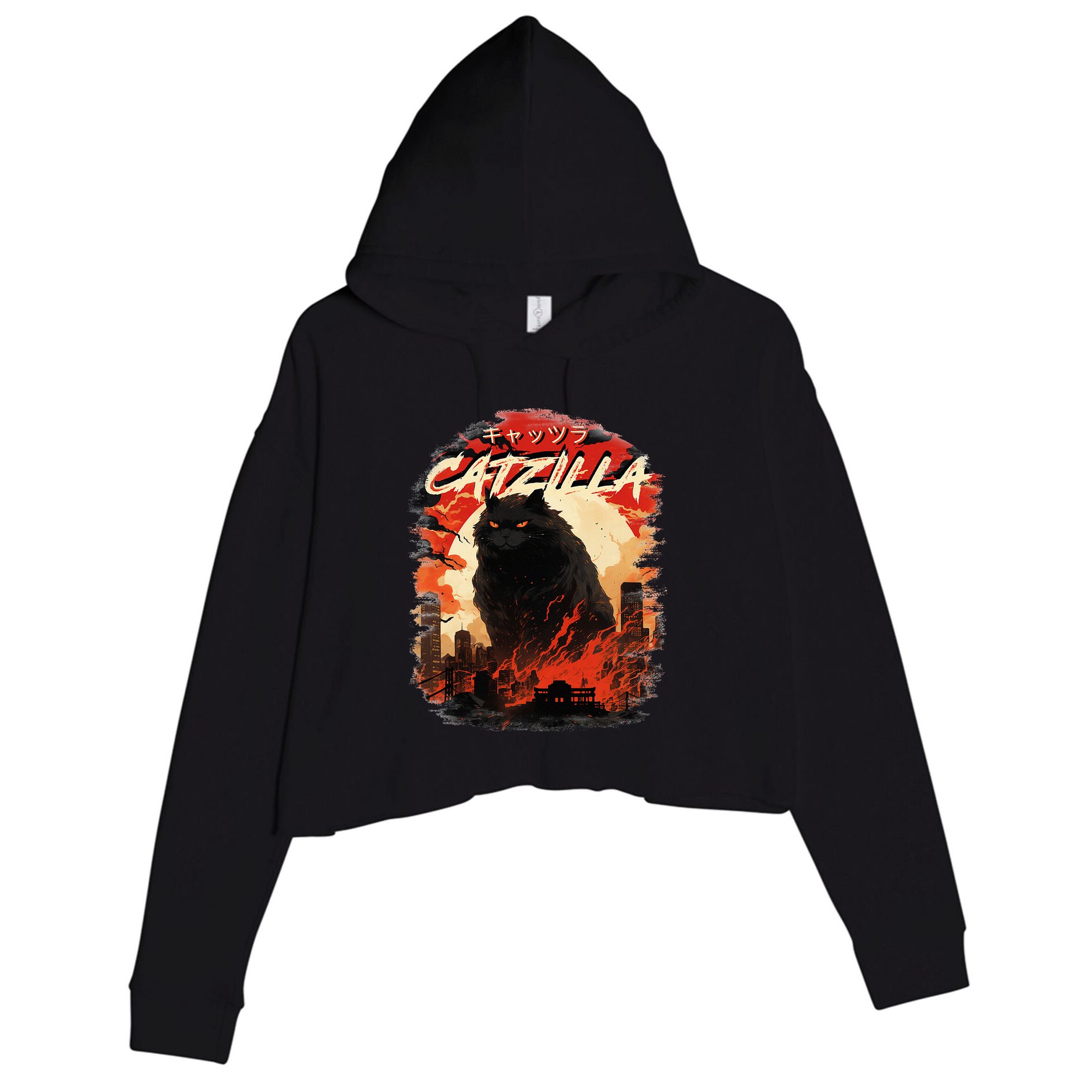 Funny Cat Lover Catzilla Cat Humor Cat Crop Fleece Hoodie