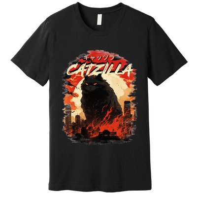 Funny Cat Lover Catzilla Cat Humor Cat Premium T-Shirt