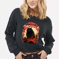 Funny Cat Lover Catzilla Cat Humor Cat Cropped Pullover Crew