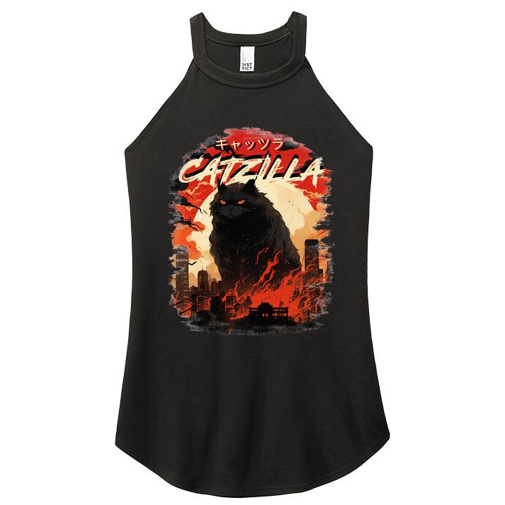 Funny Cat Lover Catzilla Cat Humor Cat Women's Perfect Tri Rocker Tank