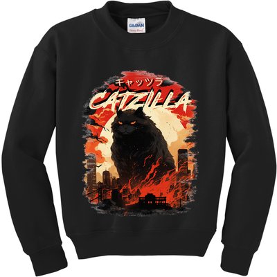 Funny Cat Lover Catzilla Cat Humor Cat Kids Sweatshirt