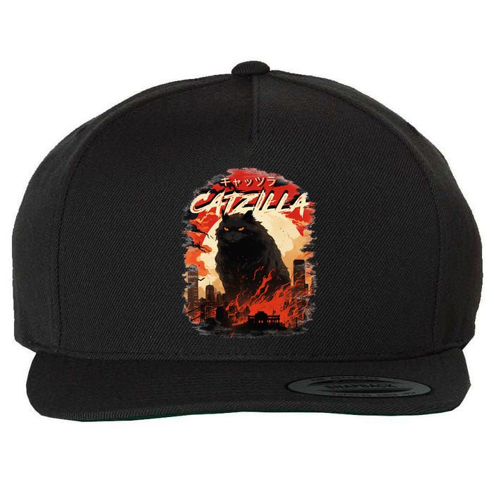 Funny Cat Lover Catzilla Cat Humor Cat Wool Snapback Cap