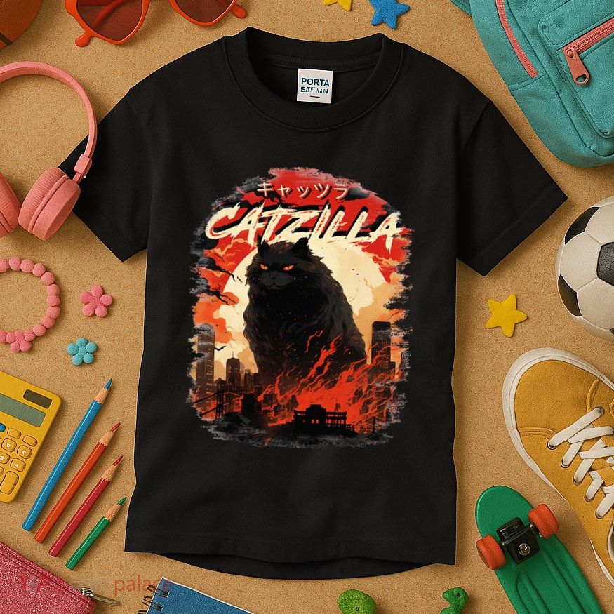 Funny Cat Lover Catzilla Cat Humor Cat Kids T-Shirt