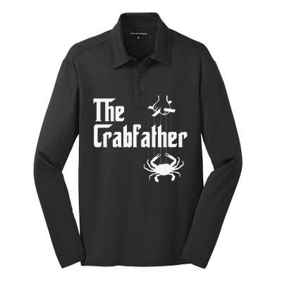 Funny Crab Lover Crabbing The Crabfather Crabber Silk Touch Performance Long Sleeve Polo