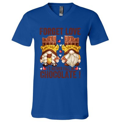 Funny Chocolate Lover Gnome Funny Gift Anti Valentines Day Great Gift V-Neck T-Shirt