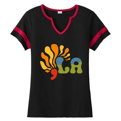 Funny Comma La Kamala Harris Punctuation La Ladies Halftime Notch Neck Tee