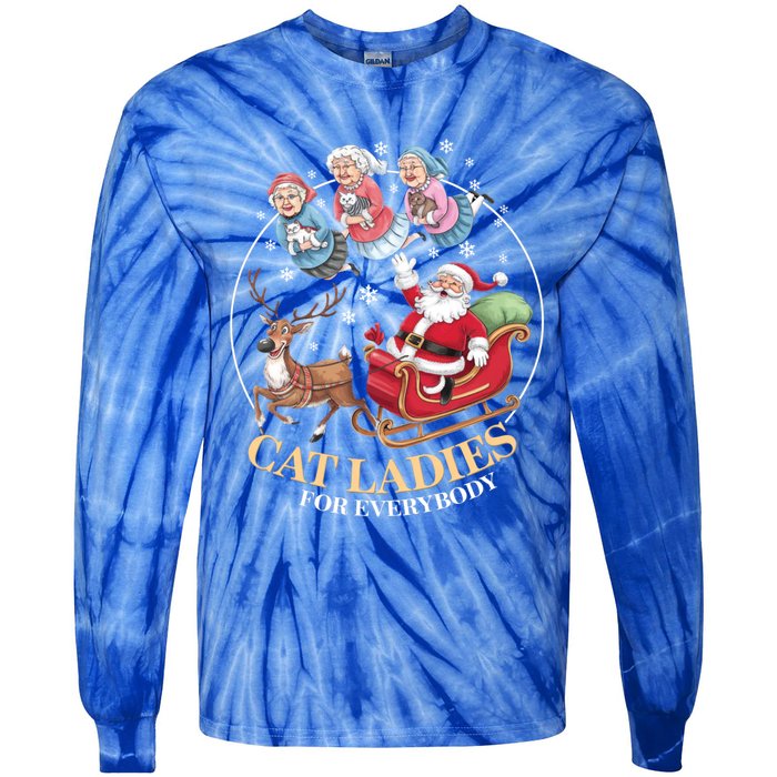 Funny Cat Ladies For Everybody Christmas Sleigh Santa Claus Gift Tie-Dye Long Sleeve Shirt