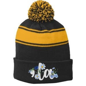 Flower Comma La Kamala Harris For President 2024 Election Stripe Pom Pom Beanie